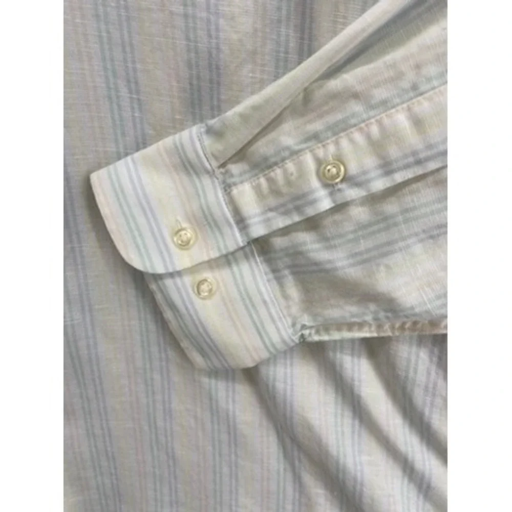 Nordstrom Shirts Mens 18 34 35 Trim Fit Non-Iron Striped Button Down Linen Blend